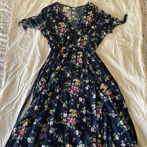 Midi Navy Blue Floral Dress